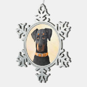 Doberman Pinscher Uncropped schilderij originele k Tin Sneeuwvlok Ornament (Rechts)