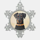 Doberman Pinscher Uncropped schilderij originele k Tin Sneeuwvlok Ornament (Voorkant)