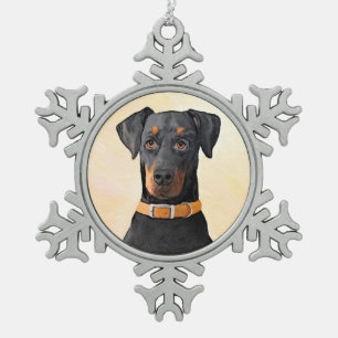 Doberman Pinscher Uncropped schilderij originele k Tin Sneeuwvlok Ornament