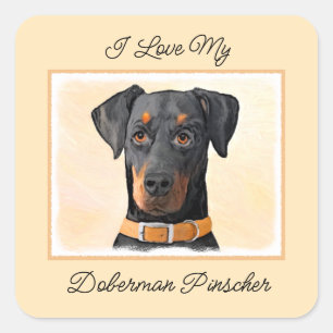 Doberman Pinscher Uncropped schilderij originele k Vierkante Sticker