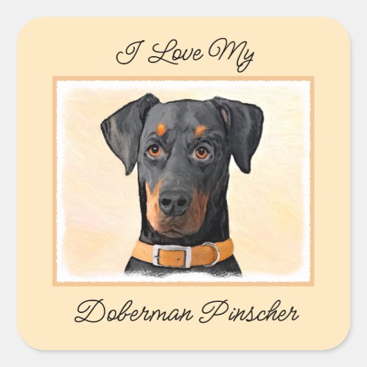 Doberman Pinscher Uncropped schilderij originele k Vierkante Sticker (Voorkant)