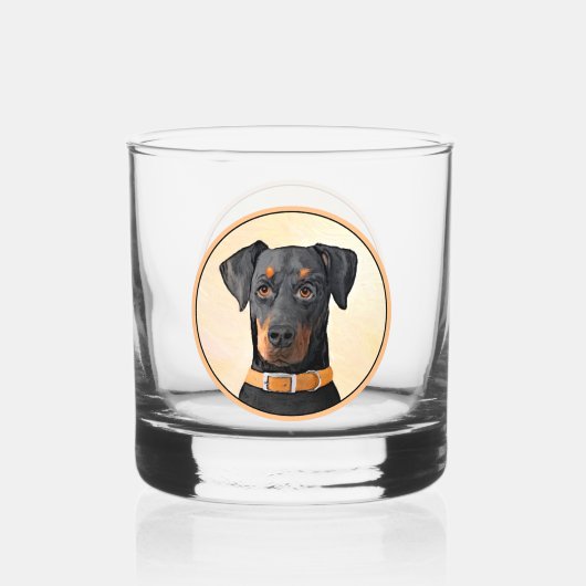 Doberman Pinscher Uncropped schilderij originele k Whisky Glas (Voorkant)