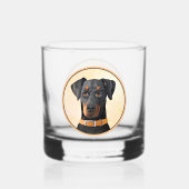 Doberman Pinscher Uncropped schilderij originele k Whisky Glas (Achterkant)