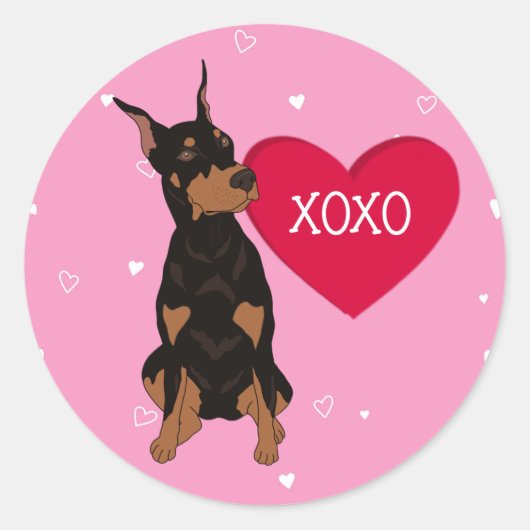 Doberman Pinscher Valentijnsdag Ronde Sticker (Voorkant)