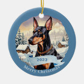 Doberman Pinscher waterverf hondenkerst Keramisch Ornament (Voorkant)