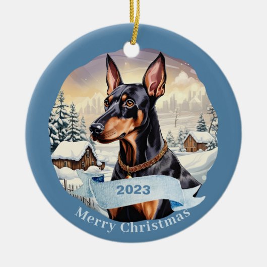 Doberman Pinscher waterverf hondenkerst Keramisch Ornament (Voorkant)