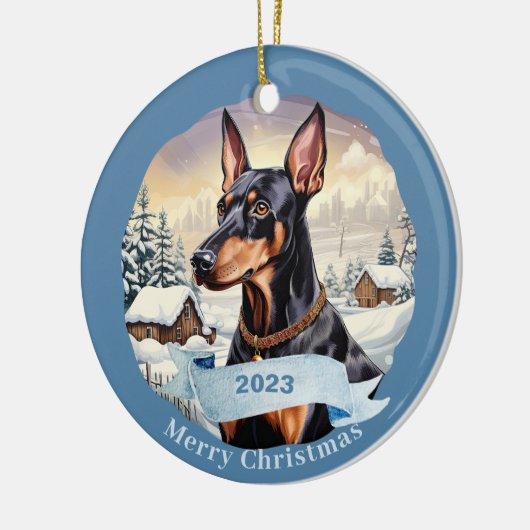Doberman Pinscher waterverf hondenkerst Keramisch Ornament (Links)