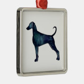 Doberman Pinscher Waterverf Silhouette Blk Metalen Ornament (Rechts)