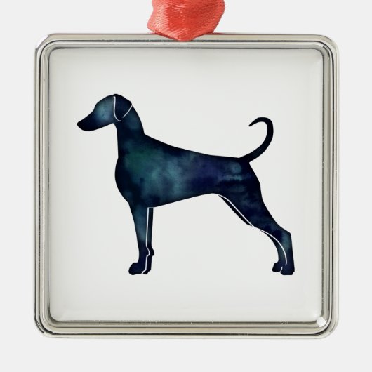 Doberman Pinscher Waterverf Silhouette Blk Metalen Ornament (Voorkant)