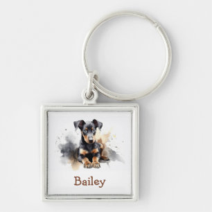 Doberman Pinscher Waterverf Sleutelhanger