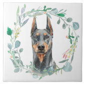Doberman Pinscher Waterverf Wreath Ceramic Tegel Tegeltje (Voorkant)