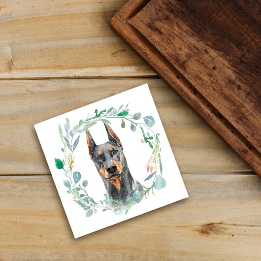 Doberman Pinscher Waterverf Wreath Ceramic Tegel Tegeltje