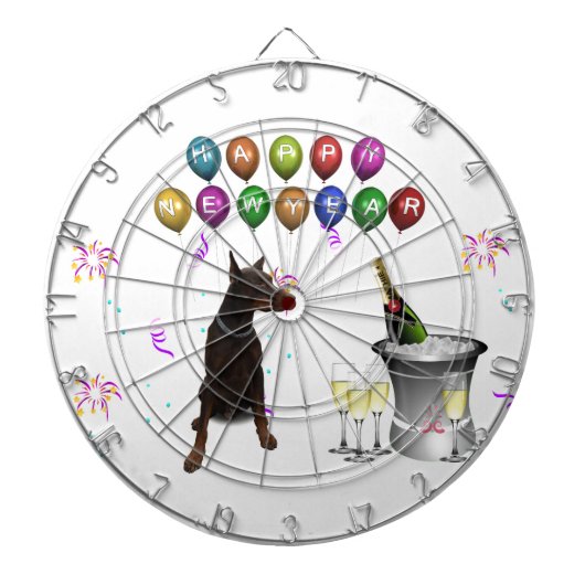 Doberman Pinscher wenst Gelukkig Nieuwjaar 2016 Dartbord (Voorkant)