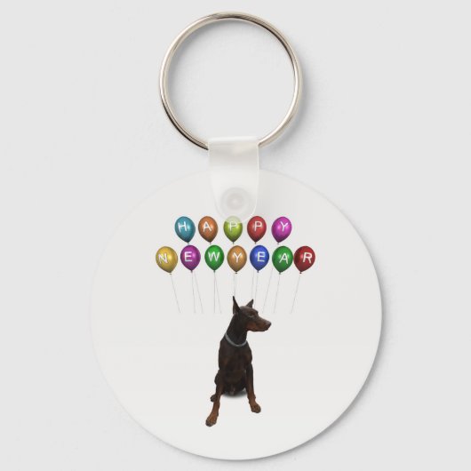 Doberman Pinscher wenst Gelukkig Nieuwjaar 2016 Sleutelhanger (Voorkant)