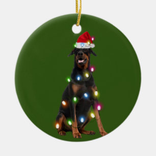 Doberman Pinscher With Christmas Scafts Sant Keramisch Ornament