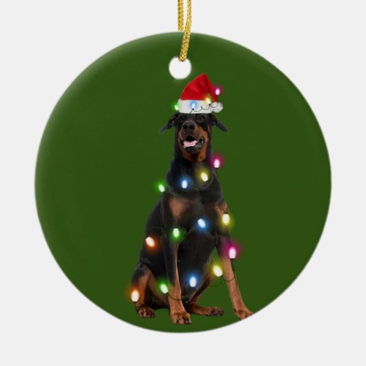 Doberman Pinscher With Christmas Scafts Sant Keramisch Ornament (Voorkant)