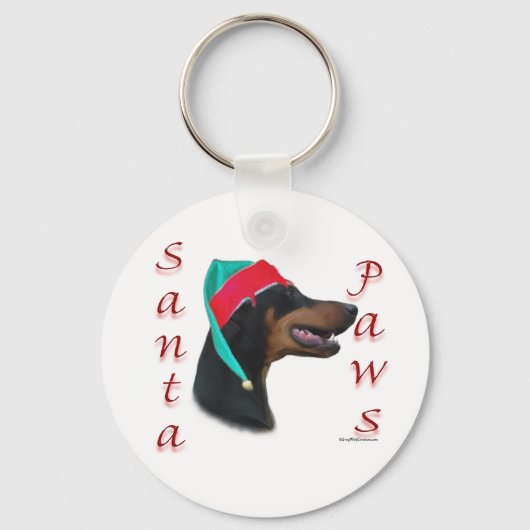 Doberman Pinscher (zwart) Santa Paws Sleutelhanger (Voorkant)