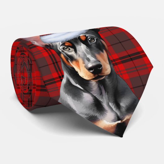 Doberman Pinshce Dog Lover Holiday Plaid Christmas Stropdas (Opgerold)