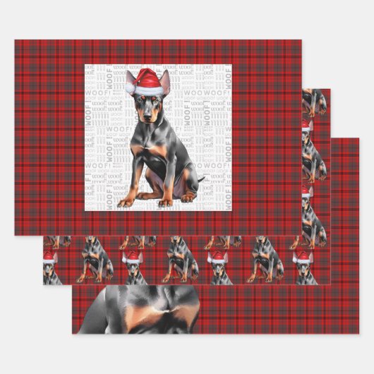 Doberman Pinshcer Christmas Dog and Red Plaid Inpakpapier Vel (Set)