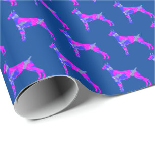 Doberman Pinshe Dog Silhouet Roze/Blauw Gift Cadeaupapier