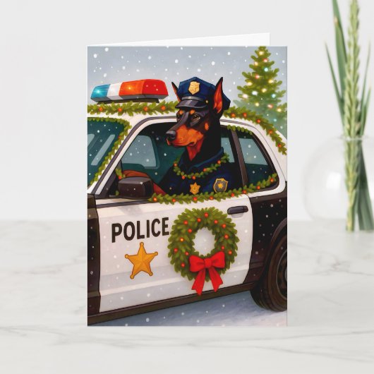 Doberman Police Holiday Card  Feestdagen Kaart (Voorkant)