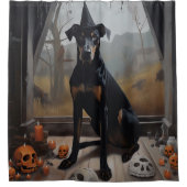 Doberman pompoenen Halloween eng Douchegordijn (Voorkant)