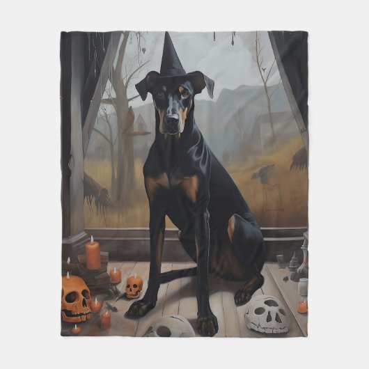 Doberman pompoenen Halloween eng Fleece Deken (Voorkant)