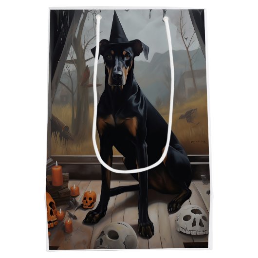 Doberman pompoenen Halloween eng Medium Cadeauzakje (Achterkant)