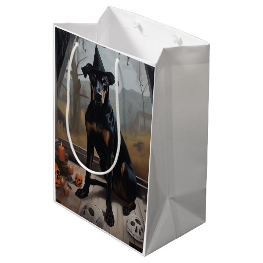 Doberman pompoenen Halloween eng Medium Cadeauzakje (Achterkant Gekanteld)