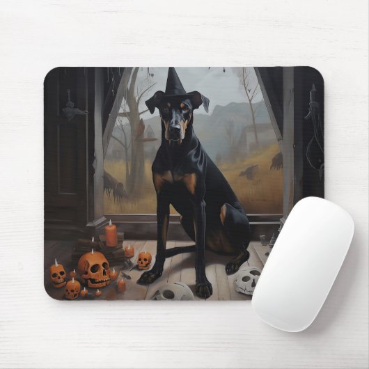 Doberman pompoenen Halloween eng Muismat (Met muis)