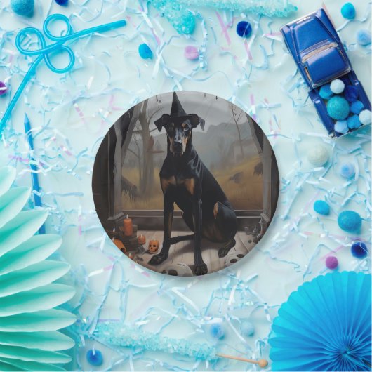 Doberman pompoenen Halloween eng Papieren Bordje (Feest)