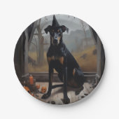 Doberman pompoenen Halloween eng Papieren Bordje (Voorkant)