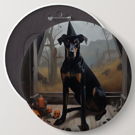 Doberman pompoenen Halloween eng Ronde Button 6,0 Cm (Voorkant /achterkant)