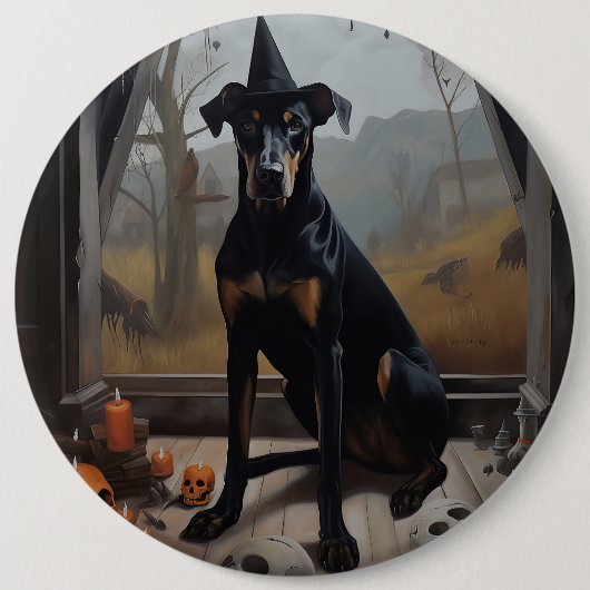 Doberman pompoenen Halloween eng Ronde Button 6,0 Cm (Voorkant)