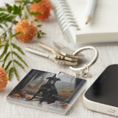 Doberman pompoenen Halloween eng Sleutelhanger (Voorkant Rechts)