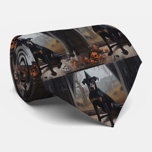 Doberman pompoenen Halloween eng Stropdas (Opgerold)