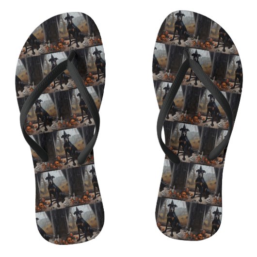 Doberman pompoenen Halloween eng Teenslippers (Voetbed)