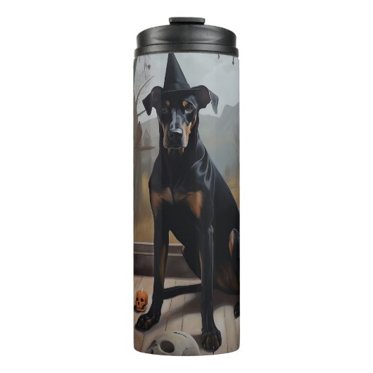 Doberman pompoenen Halloween eng Thermosbeker (Voorkant)