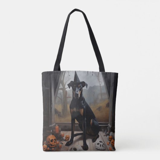 Doberman pompoenen Halloween eng Tote Bag (Achterkant)