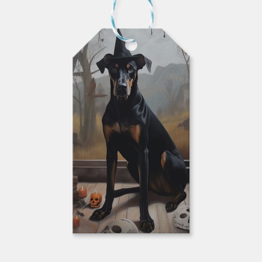Doberman Pompoenen Halloween Griezelen Cadeaulabel (Voorkant)
