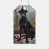 Doberman Pompoenen Halloween Griezelen Cadeaulabel (Achterkant)