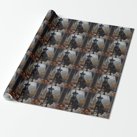 Doberman Pompoenen Halloween Griezelen Cadeaupapier (Uitgerold)