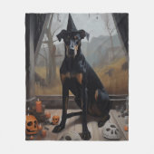 Doberman Pompoenen Halloween Griezelen Fleece Deken (Voorkant)