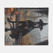 Doberman Pompoenen Halloween Griezelen Fleece Deken (Voorkant (Horizontaal))