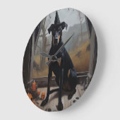 Doberman Pompoenen Halloween Griezelen Grote Klok (Hoek)