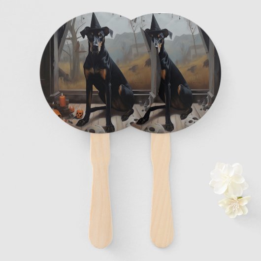 Doberman Pompoenen Halloween Griezelen Handwaaier (Voorkant en achterkant)