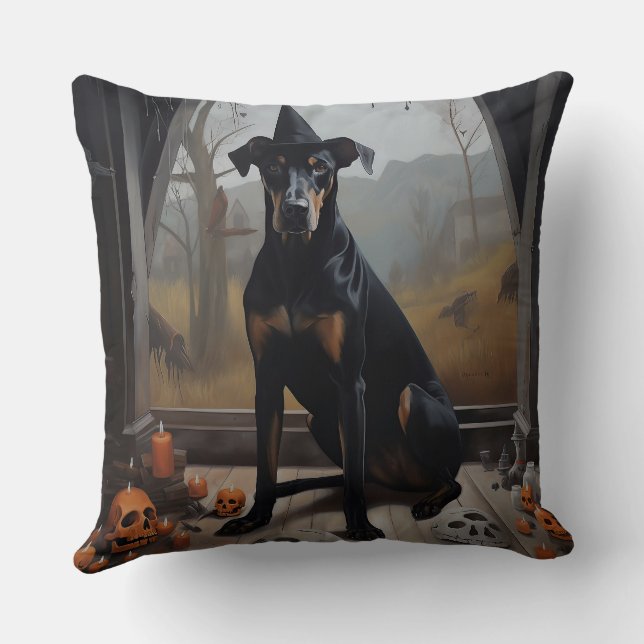 Doberman Pompoenen Halloween Griezelen Kussen (Achterkant)