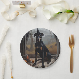Doberman Pompoenen Halloween Griezelen Papieren Bordje