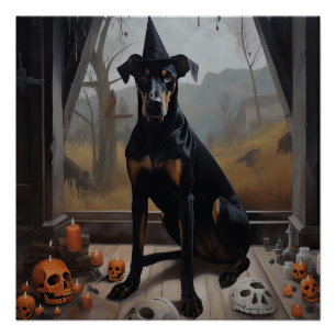 Doberman Pompoenen Halloween Griezelen Perfect Poster