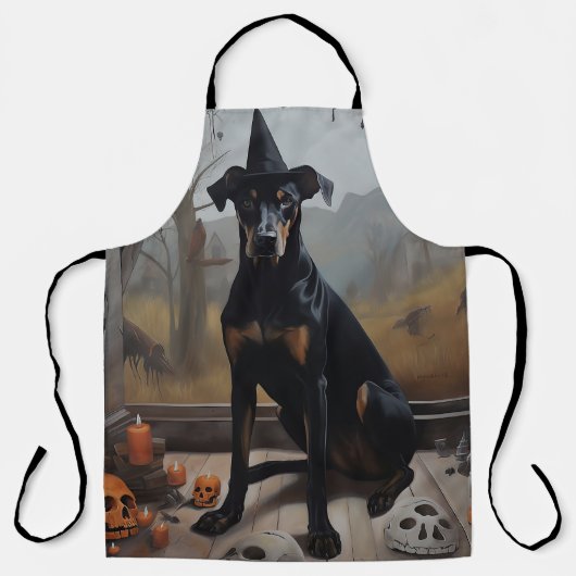 Doberman Pompoenen Halloween Griezelen Schort (Voorkant)